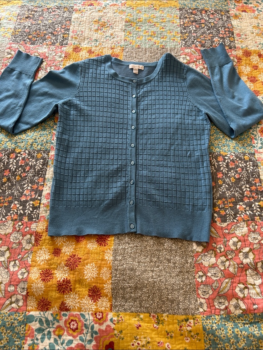 Charter Club Button-Front Crewneck Cardigan Women’s Medium NWOT Slate Blue